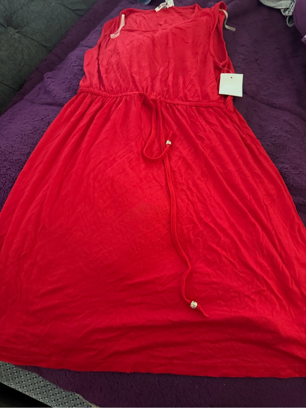 Red Sleeveless Drawstring Mini Dress